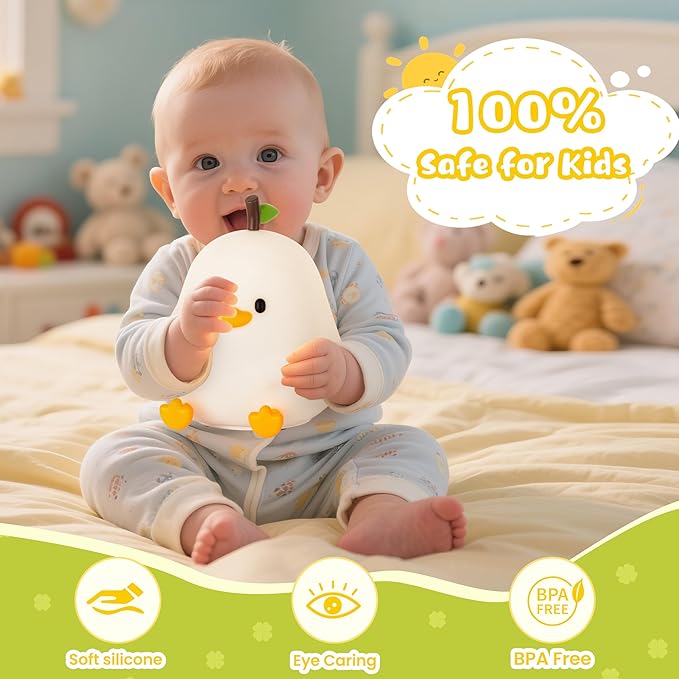 loatme Night Light for Kids, Rechargeable Dimmable Silicone LED Nightlight with 7 Colors, Baby Nursery Night Lamp, Touch Squishy Lamp, Cute Gifts for Girls, Boys, Toddler Room Decor, White Duck