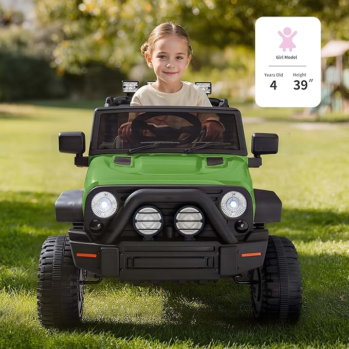Kids Ride on Car Toy, 12V Electric Car for Kids with Remote Control, LED Light - Army Green