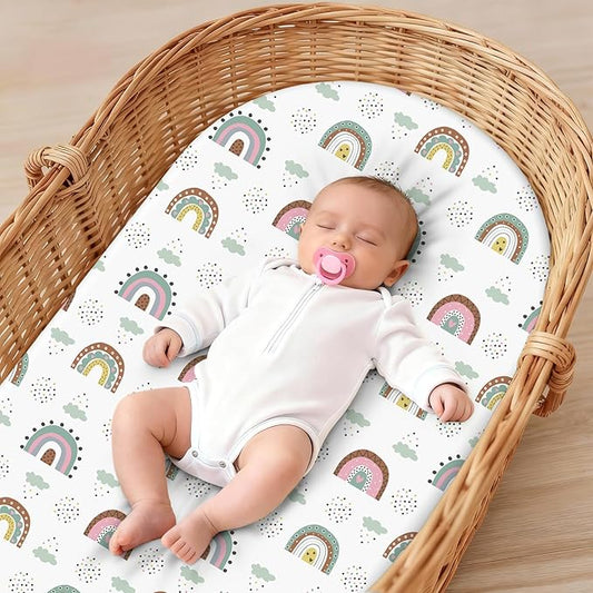 Baby Bassinet Sheets for Baby Boy Girls,4-Pack Fitted Bassinet Sheets Set Compatible with Halo Bassinest Swivel Sleeper,Baby Delight,Angelbliss,32"X16" (Egg Collection)