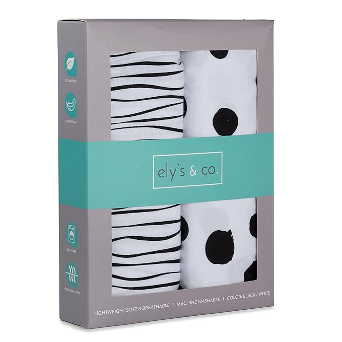 Changing Pad Cover Set | Cradle Sheet 2 Pack 100% Jersey Cotton Black and White Abstract Stripes and Dots by Ely's & Co