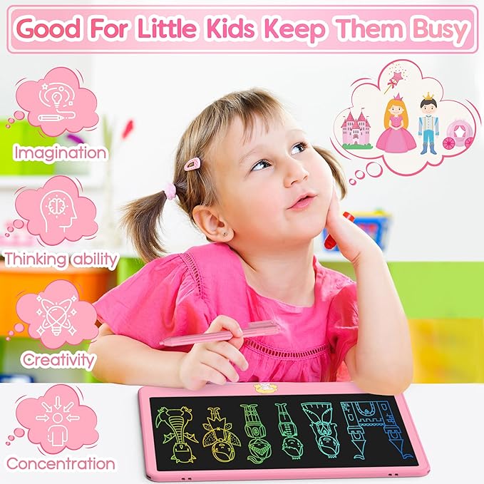 Hockvill LCD Writing Tablet 12 Inch, Toys for Boys Girls Drawing Pad for 3 4 5 6 7 Year Old Kid Toys, Toddler Erasable Doodle Board Travel Essentials, Children’s Day Christmas Gift for Kids - Pink