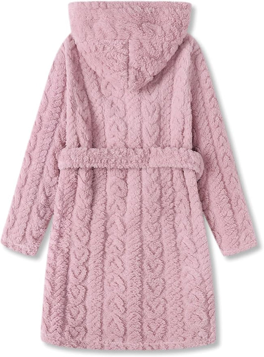 Topgal Leopard Cat Robe for Girls Fleece Toddler Kids Teen Hooded Bathrobe Size 4T-18