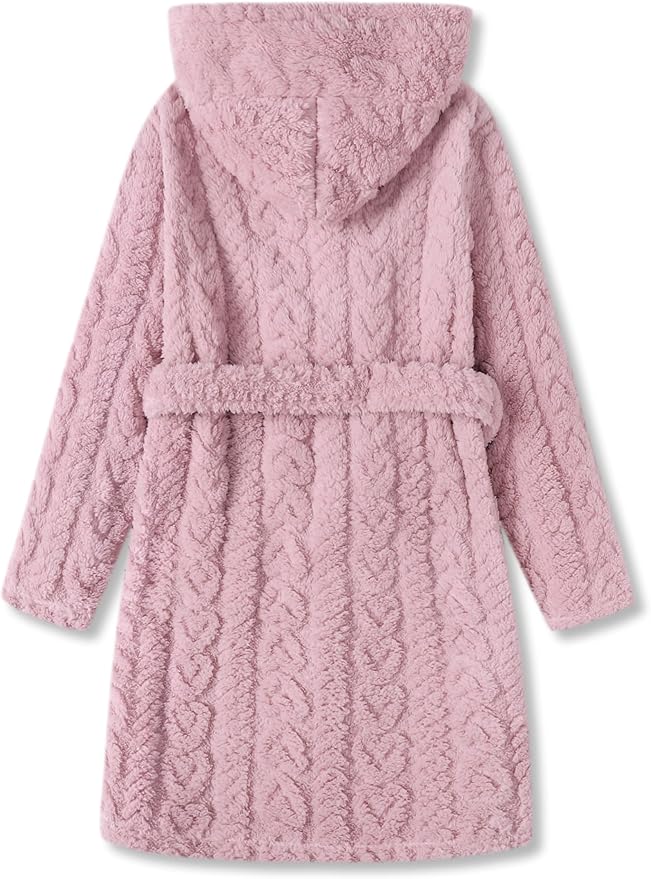 Topgal Leopard Cat Robe for Girls Fleece Toddler Kids Teen Hooded Bathrobe Size 4T-18