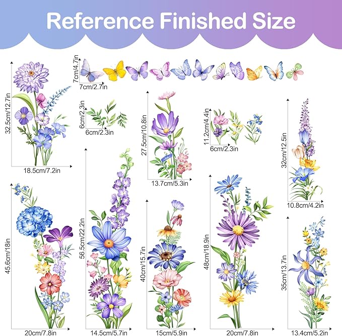 Tanlaby Wildflower Wall Decals Daisy Grass Butterflies Blue Flower Wall Stickers Floral Botanical Wall Art Decor for Baby Nursery Girl Bedroom Living Room Sofa
