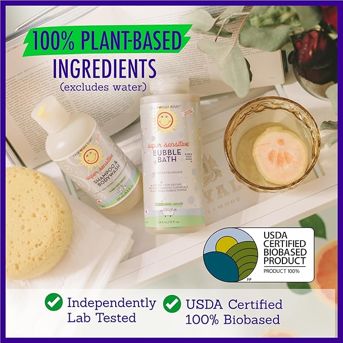 California Baby Super Sensitive Bubble Bath | 100% Plant-Based Kids Bubble Bath | Gentle Unscented Baby Bubble Bath | Free Bubble Wand | 384 mL / 13oz