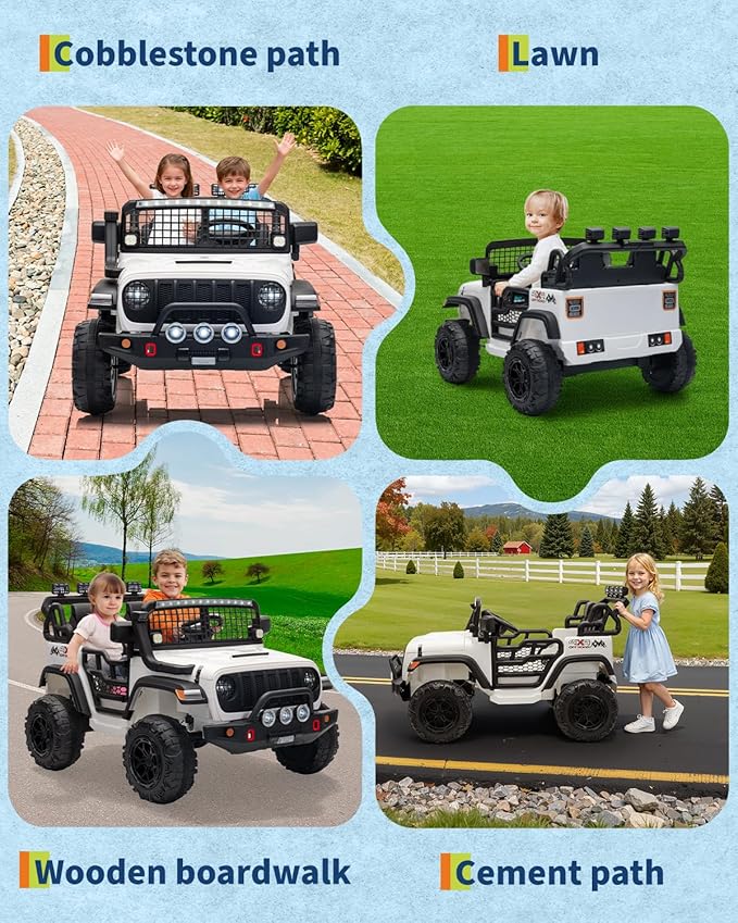 2 Seats 24V Kids Electric Ride on Car with Remote Control, 20" Large Seat with 2 Safety Belts, Two 200W Battery Powered Electric Vehicle for 3+ Years, LED Light,Music,Horn,USB Port, Riding Toy,White