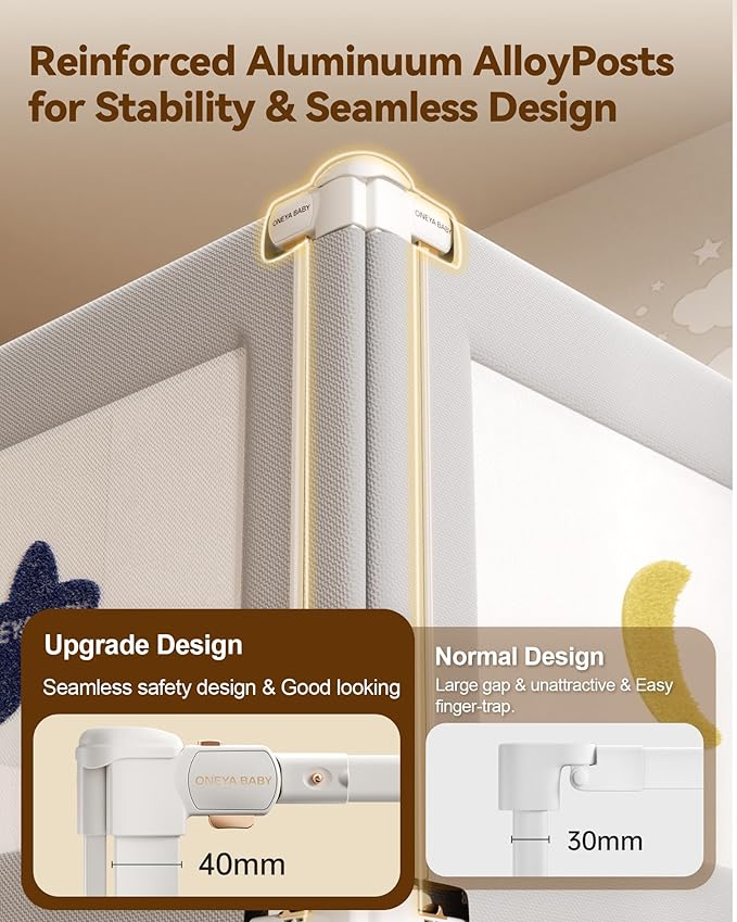 Baby Bed Rail Guard for Toddlers, Reinforced 54in Toddler Bed Rails for Full Bed with Height Adjustable, Extral Tall Child Safety Side Railing Guards/Bedrail for Kids, Grey Star, 1 Side 54" Lx28 H