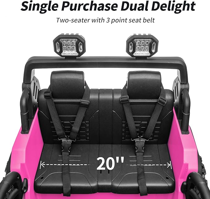 2 Seater Ride on Car Toy, 24V 4WD Electric Car for Kids 4-8 with Remote Control, 4x200W Motors, Capacity 150 lb - Hot Pink