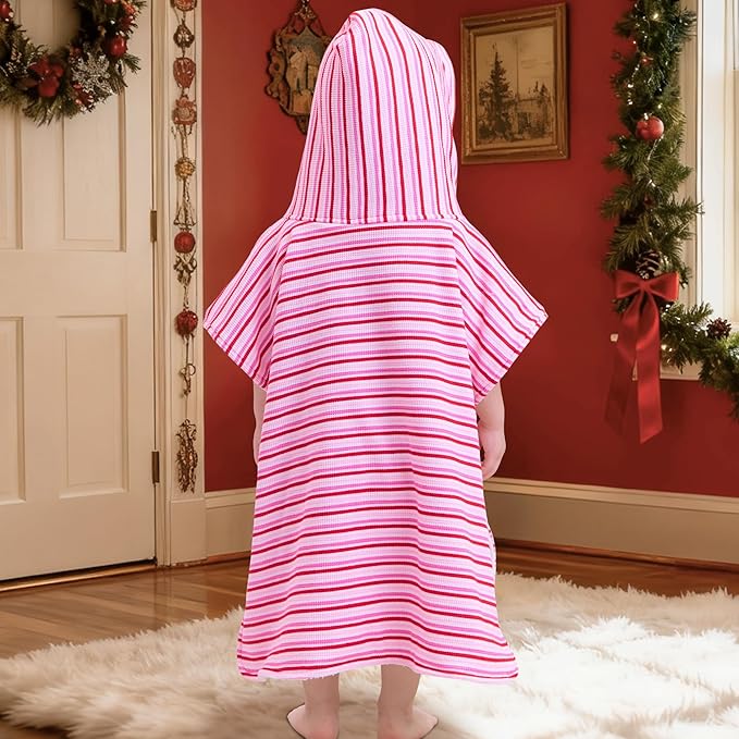 VOOVA & MOVAS Thick Double-Layered Baby Bath Towel (2-4 Years, 20x21 Inches) | Ultra Soft & Absorbent Cotton | Toddler Hooded Poncho Towel for Swimming, Beach, Shower & Winter, Pink Stripe