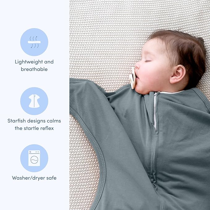SleepingBaby Zipadee-Zip Transition Swaddle - Cozy Baby Swaddle Blanket with Zipper Convenience - Roomy Wearable Blanket for Easy Diaper Changes - Classic Grey, Large (12-24 Month) - 2 Pack