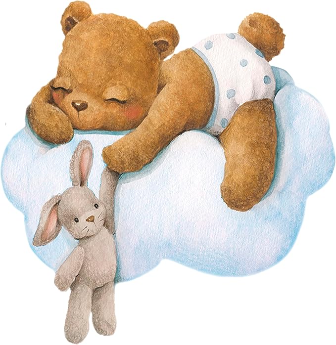 Bear Wall Decals, Baby Boy Room, Teddy Wall Decor, Animal Stickers for Kids Playroom, Toddler Bedroom and Nursery Decoration, Removable Vinyl Decals, Peel and Stick, Easy to Apply