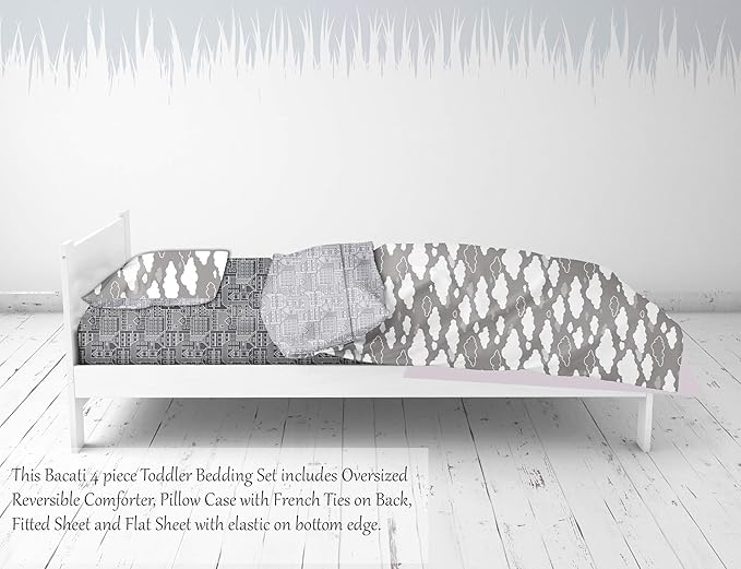 Bacati Clouds in The City 4 Pc Toddler Bedding Set, White/Grey