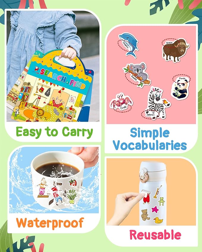 Benresive Reusable Sticker Books for Toddlers, 3 Sets Travel Stickers for Kids, Toddler Sticker Book, Crafts Activities for Toddlers, 3 and Up Birthday Gifts Travel Toys