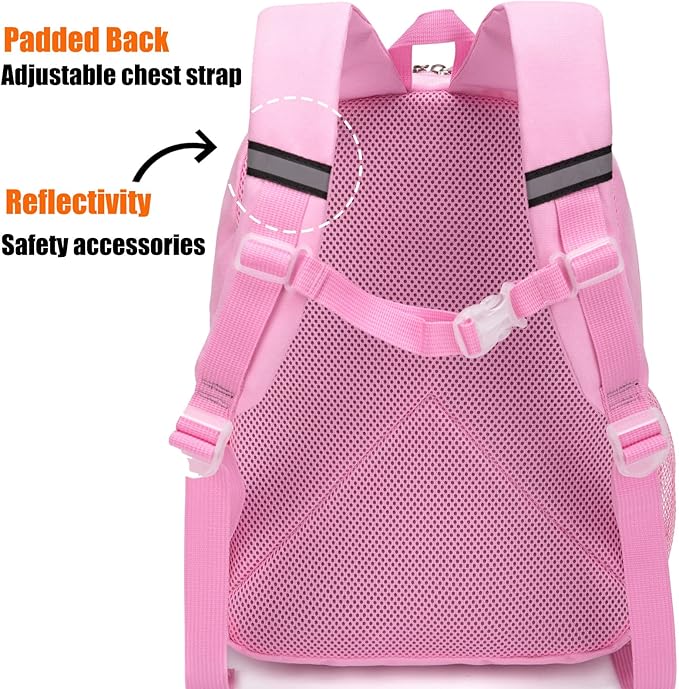 HawLander Little Kids Backpack for Boys or Girls, Toddler School Bag Fits 3 to 6 years old, Pink, 15 Inch