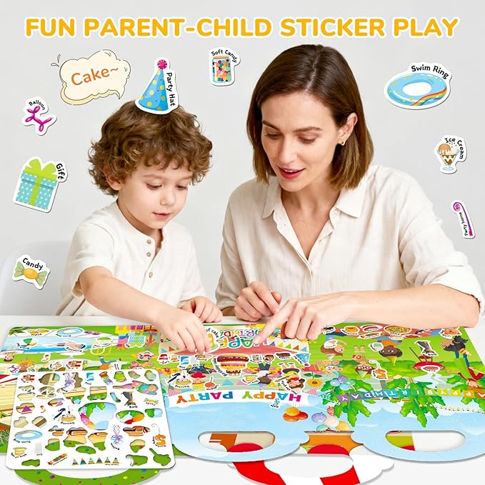 3 Sets of Reusable Jelly Stickers Books - Perfect for 3-6 Year Olds Jelly Stickers Books - Airplane and Car Travel Toys Educational Gifts for Boys and Girls (Robot+Science+Desert