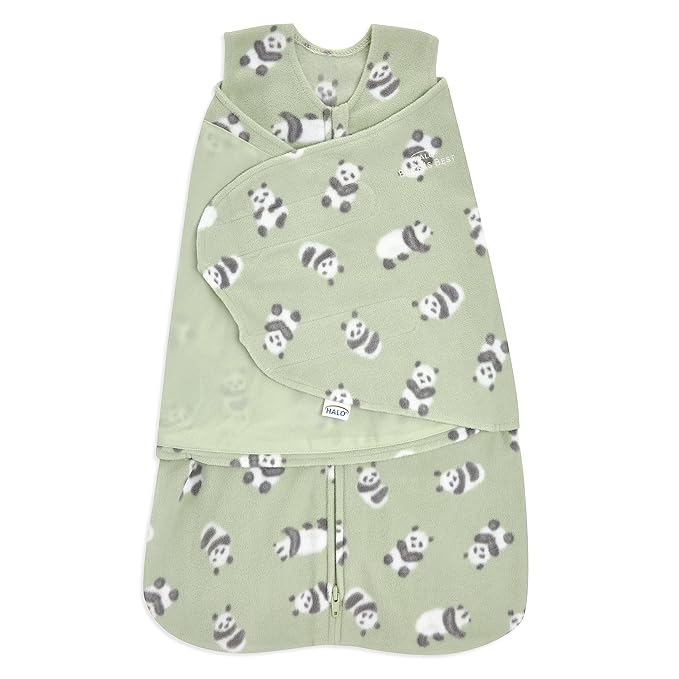 HALO Micro-Fleece Sleepsack Swaddle, 3-Way Adjustable Swaddle Blanket for Newborn and Infants, TOG 3.0 for Cold Climates, Hip Healthy, Cozy Pandas, Small, 3-6 Months