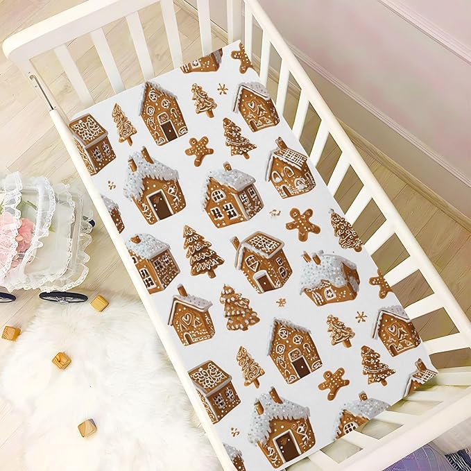 Christmas Gingerbread House Crib Sheets Soft Breathable Fitted Baby Crib Sheets Mattress Cover for Girls Boys, 52" x 28" x 9"