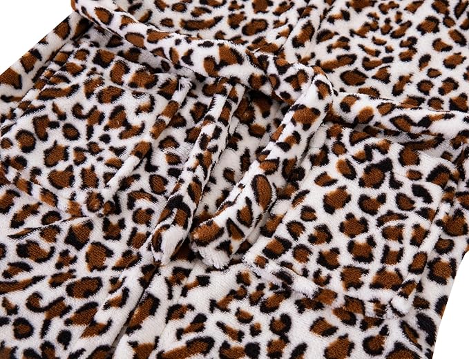 Kids Toddler Cartoon Hooded Plush Robe Leopard Pajamas Fleece Bathrobe Children Sleepwear