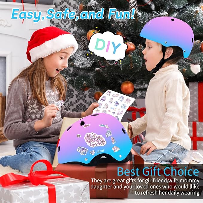 Adjustable Gradient Color Kids/Toddler Bike Helmet for 1-2-3-5-8-14 Years Boys Girls,Skateboard Helmet with Knee and Elbow Pads Wrist Guard Roller Skates,Cycling,Skating Scooter Longboard