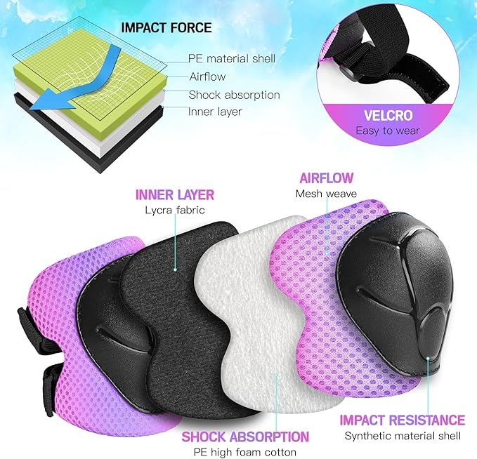 Kids Protective Gear Set Knee Pads for Kids 3-14 Years Toddler Knee and Elbow Pads with Wrist Guards 3 in 1 for Skating Cycling Bike Rollerblading Scooter