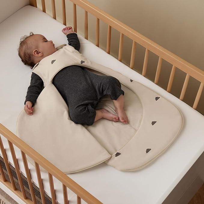 Snuz Baby Sleep Sack with Diaper Zip - Baby Sleeping Bag for Easy Diaper Changes, Super Soft Cotton Sleep Sacks in Summer or Winter Tog with Perfect Fit Poppers, Sand/Cloud, 1 Tog 6-18M
