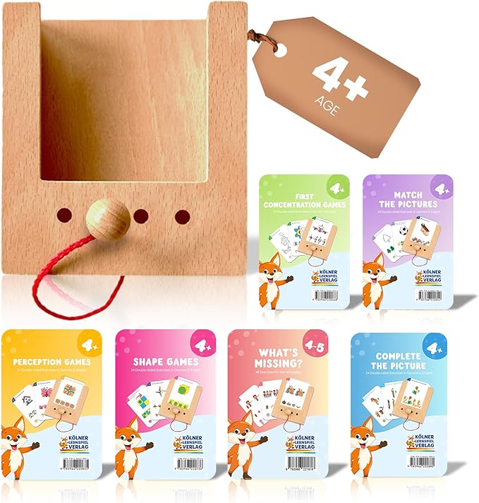 Puncho Educational Talking Flash Cards Game for Toddlers - Sensory Toys with Wooden Hole Box & 6 Bilingual Card Sets - Early Development Fun Matching Games for Kids - Ages 4+