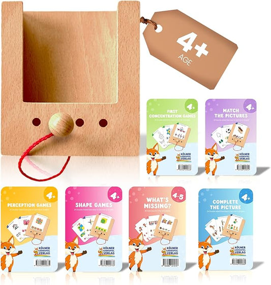 Puncho Educational Talking Flash Cards Game for Toddlers - Sensory Toys with Wooden Hole Box & 6 Bilingual Card Sets - Early Development Fun Matching Games for Kids - Ages 4+