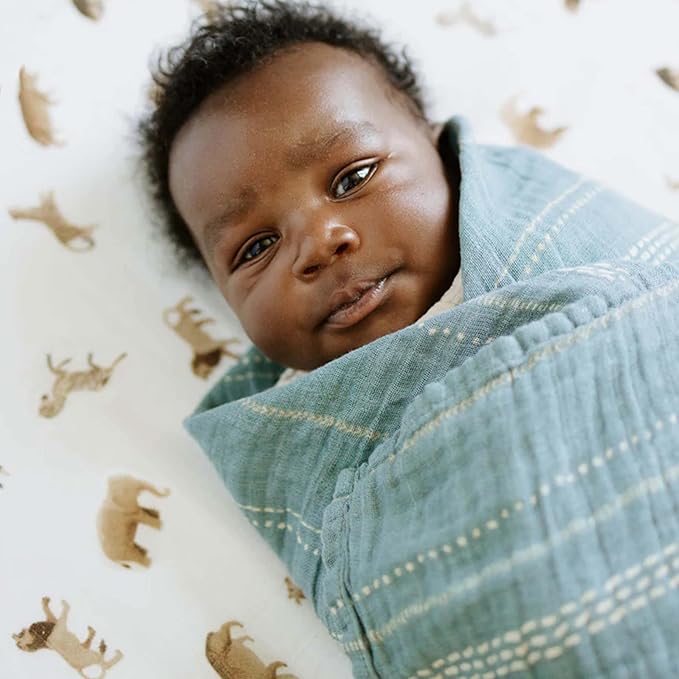 Little Unicorn 100% Natural Organic Cotton Muslin Crib Sheets | Breathable, Naturally Soft Fabric (Animal Crackers)