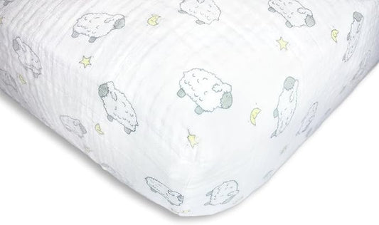 SwaddleDesigns Softest Cotton Muslin Fitted Crib Sheet/Toddler Sheet for Baby Boy & Girl, Sterling Little Lambs