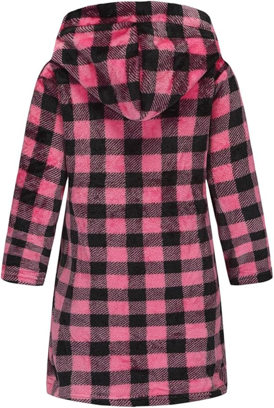 Boys Girls Robe Kids Flannel Hooded Bathrobe Sleepwear Pajamas Toddler Soft Plush Robes for Girls 2-16 Years