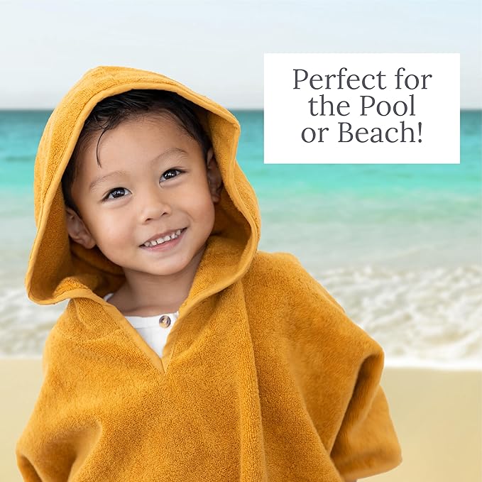 Natemia Hooded Towel Poncho – 100% Organic Cotton - Kids & Toddler Beach Towel with Hood - Oeko-Tex and GOTS Certified - Gentle on Sensitive Skin - Cozy Swim & Bath Towel for Boys, Girls
