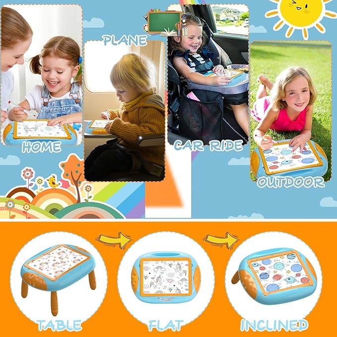Gift for 1-2 Years Old Boy, Boy Toys with Magnetic Letters and Numbers, Portable Doodle Board Easel, Learning and Educational Toy for 1-2 Years Old Boys (Orange Blue)