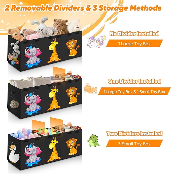 Mabahoo Extra Large Toy Box, Collapsible Storage Organizer with Lids, Cute Animals Toybox for Boys Girls, 40"x14"x16" Kids Toy Chest Sturdy Storage Boxes for Living Room Bedroom Playroom Nursery
