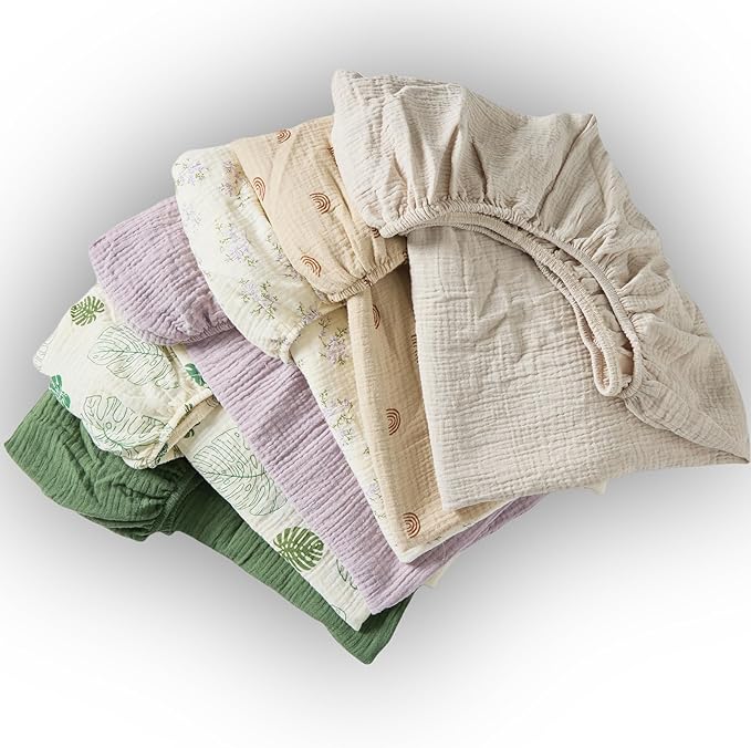 Zdolmy Muslin Crib Sheets for Girl Boy, 2 Pack 100% Cotton Crib Sheet for Standard Crib Mattress(28"x 52"), Fitted and Soft Breathable Crib Mattress Sheet, 360° Wrapping (Monstera & Dark Green)
