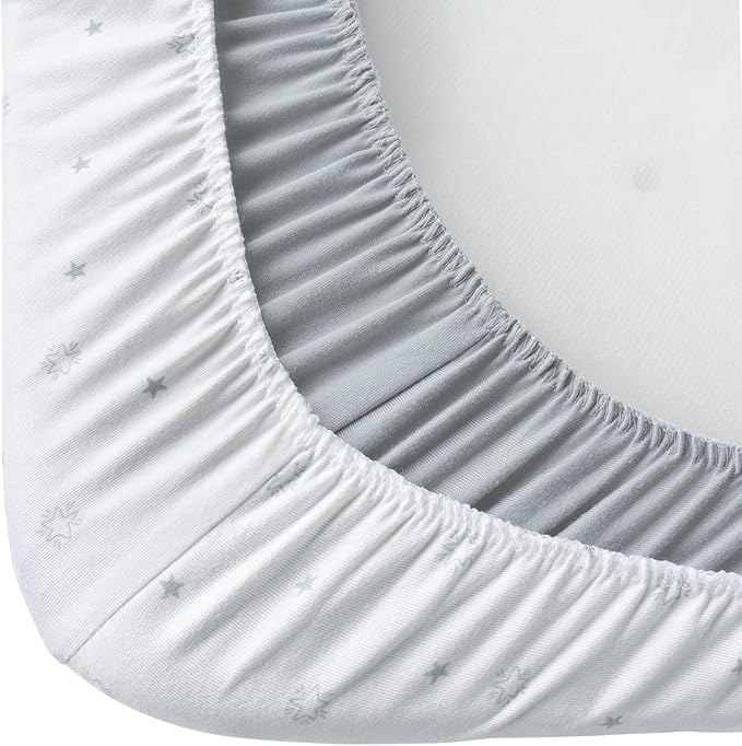 Pack and Play Sheets Fitted- Fit for Pamo Babe, Baby Trend, Graco, ADOVEL, Dream On Me and Other 25" x 36" Playard Mattress Cover, Ultra Soft & Stretchy Playpen Sheets, Grey & White Star, 2 Pack