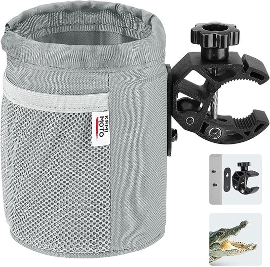 KEMIMOTO Motorcycle Cup Holder, Oxford Fabric Motorcycle Drink Holder with 0.6"-1.5" Alligator Clamp, Universal Water Bottle Cup Accessories for Bike, ATV/UTV, Scooter, Boat, Walker, Gray