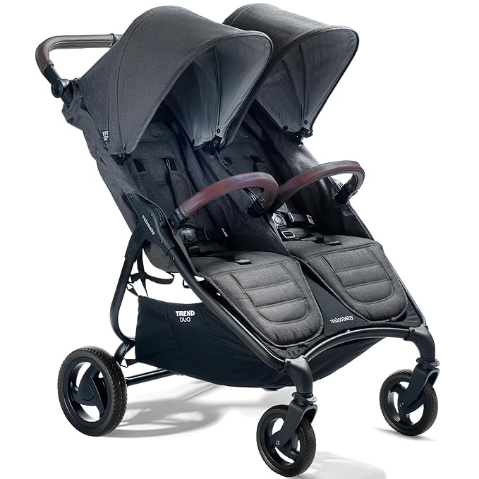 Valco Baby - Trend Duo Double - Side by Side Double Stroller for Newborn and Toddler - Easy Compact Fold, Multi-Position Recline, Large Canopy Infant Twin Stroller 2025 (Charcoal)