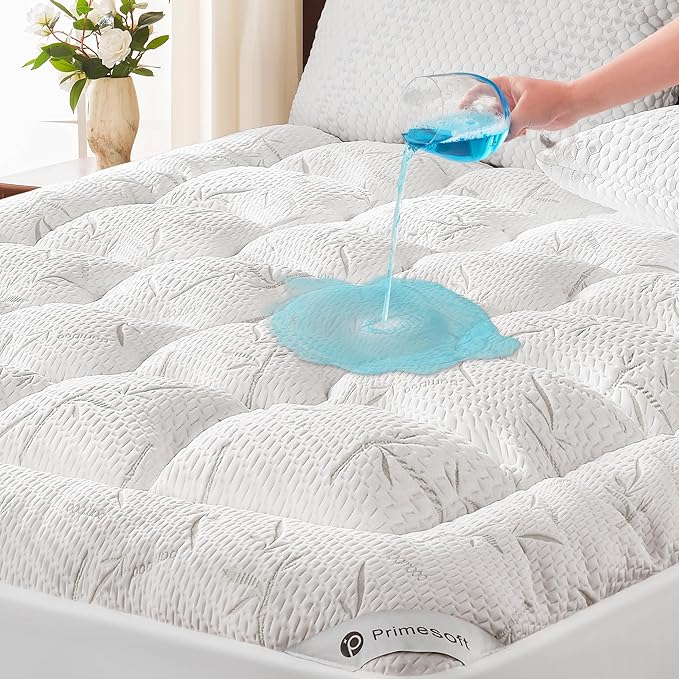 100% Waterproof King Size Mattress Topper, Thick Pillow Top Mattress Pad，Up to 21 Inch Deep Pocket,Soft Breathable Mattress Pad for Back Pain, Protector Cover(White)