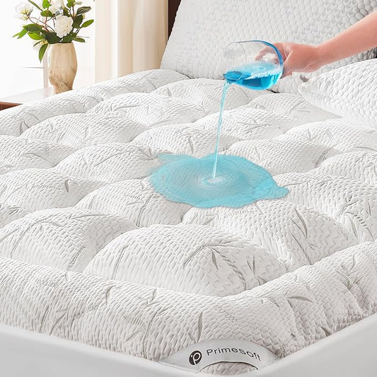 100% Waterproof King Size Mattress Topper, Thick Pillow Top Mattress Pad，Up to 21 Inch Deep Pocket,Soft Breathable Mattress Pad for Back Pain, Protector Cover(White)