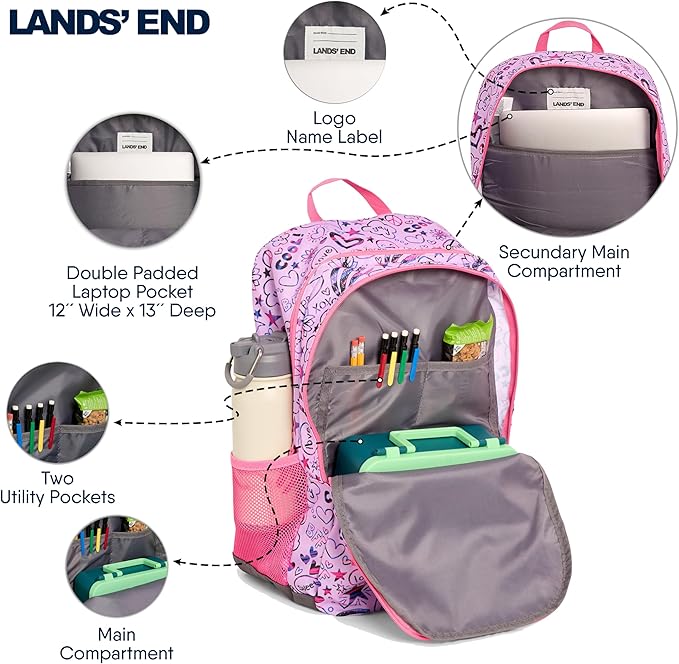 Lands' End Unisex Kids Large ClassMate Lightweight Durable Elementary School Backpack, Fuchsia Pink