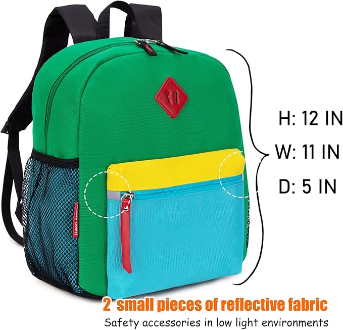 HawLander Little Kids Backpack for Boys or Girls, Toddler School Bag Fits 3 to 6 years old, Green, 12 Inch