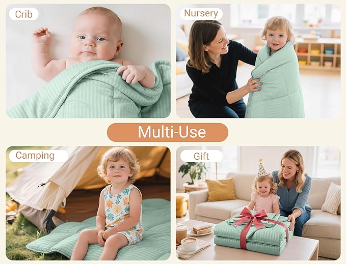 ZPECC Toddler Bedding Set - 4 Piece Hypoallergenic Baby Crib Bedding Set for Boys and Girls, Includes Toddler Comforter, Flat Sheet, Fitted Sheet and Pillowcase, Green Stripe