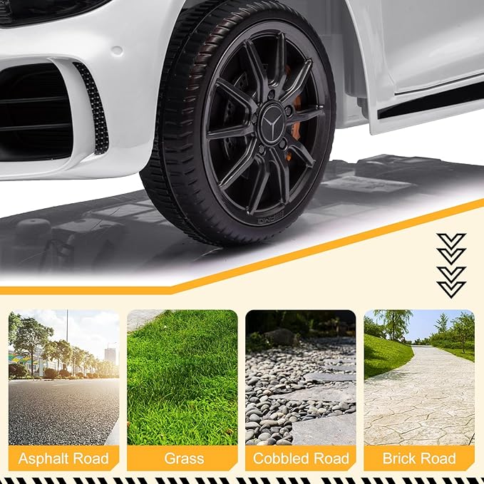Winado 12V Ride on Car, Licensed Mercedes Benz AMG GTR Battery Powered Electric Vehicle, w/Parent Remote, Wider Seat, LED Lights, Openable Doors, MP3 Player, Smooth Start, 3 Speeds - White