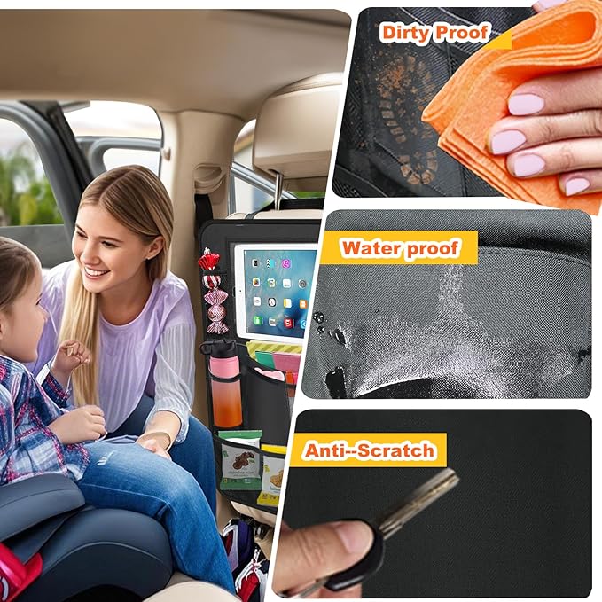 Etre Jeune Backseat Organizer for Car, 2 PCS Seat Back Cover for Kids Toddlers with 10 Storage Pockets & 11″ Tablet Holder, Waterproof Back Seat Protector for Snacks Toys, Travel Accessories