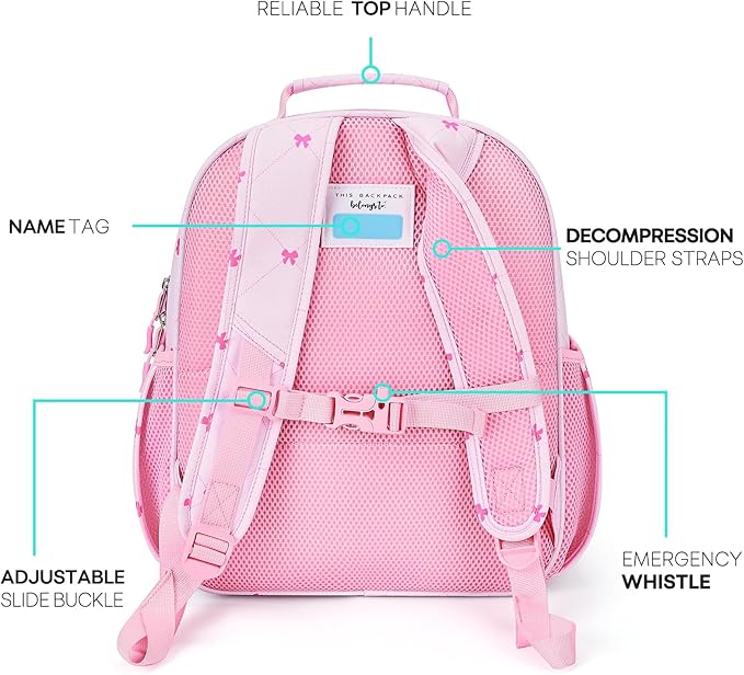 mibasies Girls Backpack 5-8: Lightweight Kids Backpacks for Girls - Girl Bookbag for Elementary School - Diamond-shaped Bow Pink