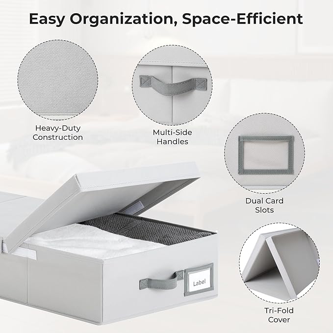 GRANNY SAYS 2 Pack Large Under Bed Storage, Underbed Organizer with Flid-Top Lid for Bedroom, Grey Clothing Storage Bins for Blankets, Clothes, Shoes