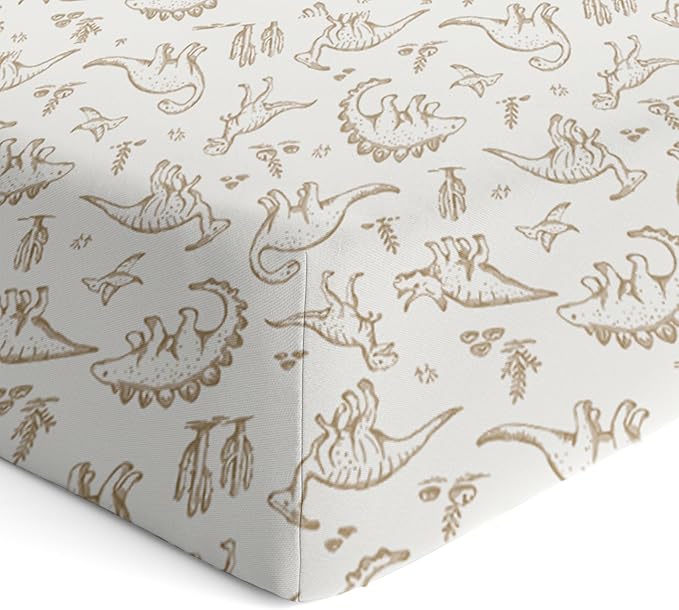 Makemake Organics GOTS Certified Organic Cotton Fitted Crib Sheet Soft Breathable (28"x52", Dino Dreams)