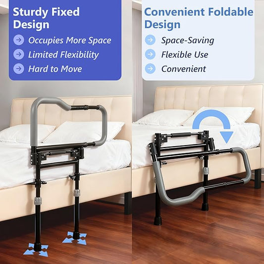 Bed Rails for Elderly Adults Safety, Foldable Adjustable Bed Rail & Assist Handle, Heavy-Duty Grab Bar for Seniors, Pregnant Women, Injury Recovery – Fits Twin, Full, Queen & King Beds