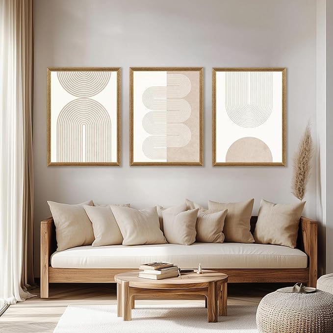 PicturePerfect Decor Minimalist Bohemian Frame Wall Art Neutral Geometric Line Wall Decoration Minimalist Abstract Wall Art Medieval Mural Painting Living Room Bedroom Office 12x16 Inch 3 Piece Set