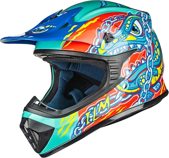 ILM Youth & Kids Dirt Bike Helmets Motocross ATV Dirtbike BMX MX Offroad Full Face Motorcycle Helmet, DOT Approved Model 128YS (Crocodile Green, Youth-Small)